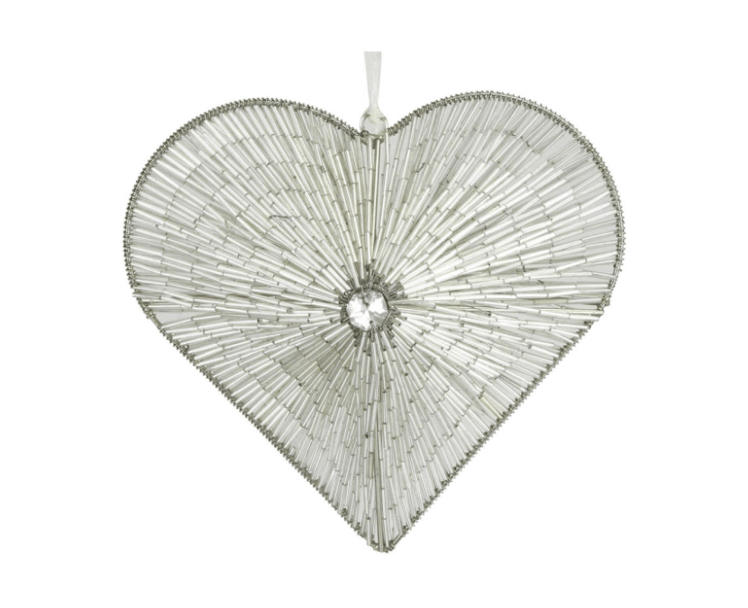Set of 3 Large silver bejewelled heart christmas tree decorations