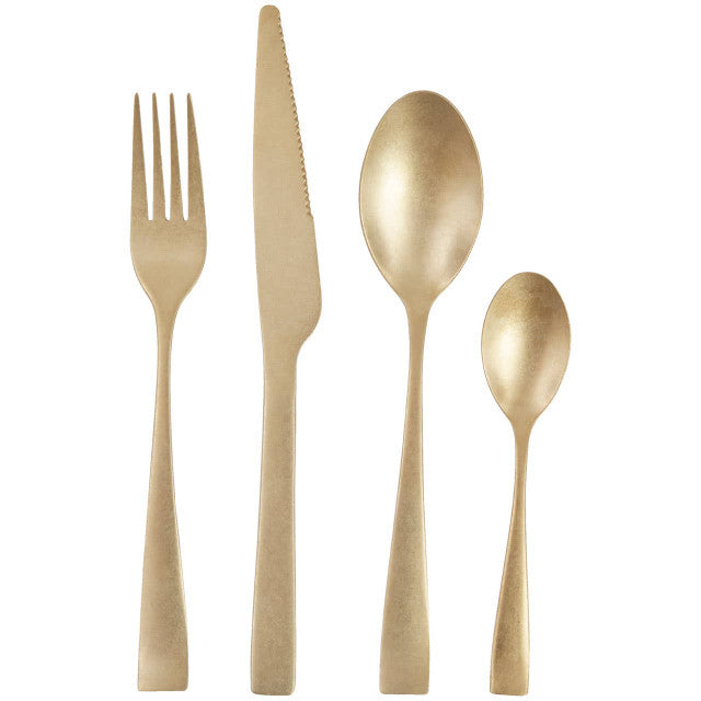Aria 16 Piece Antique Gold Cutlery Set