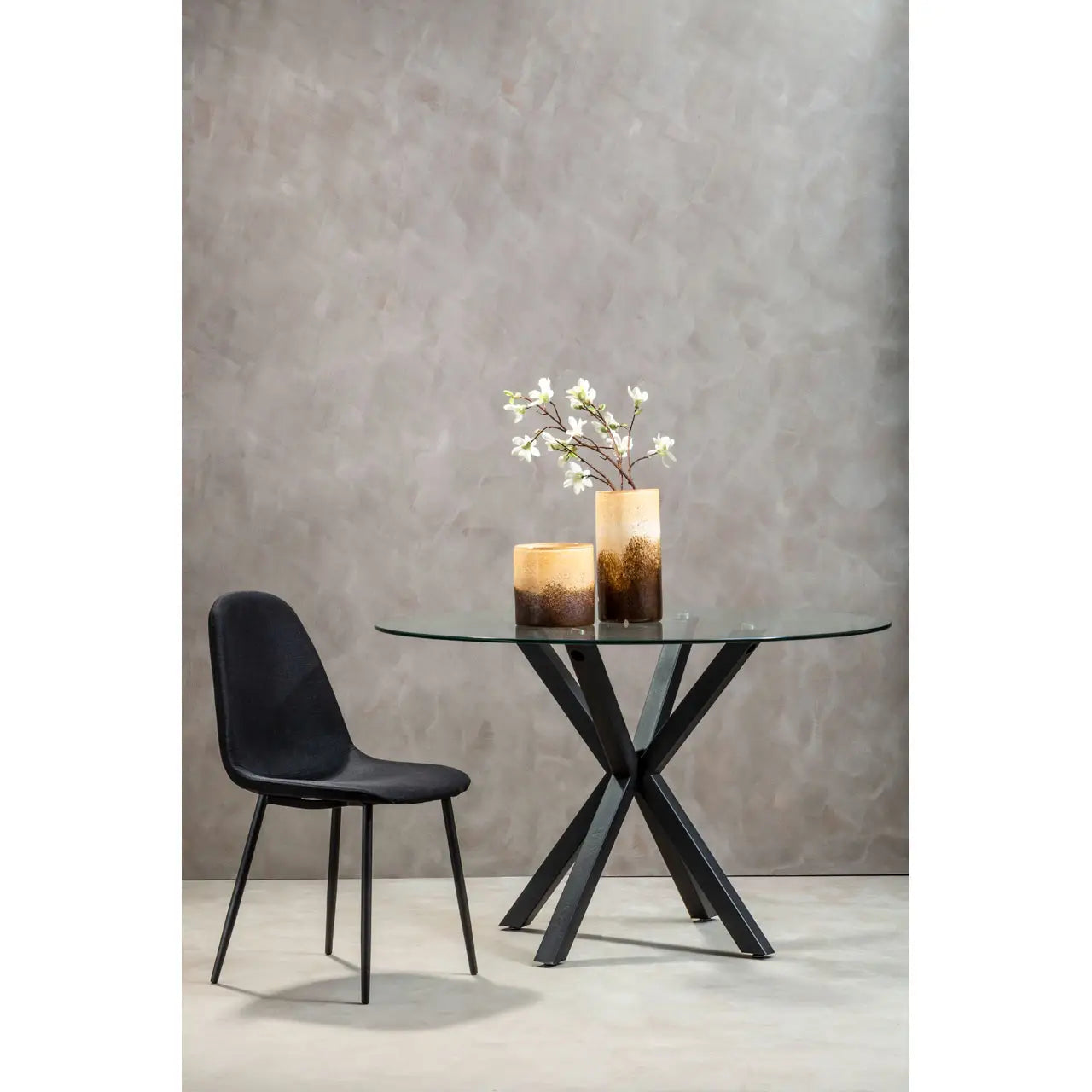 Stockholm Glass Top Dining Table With Black Metal Legs