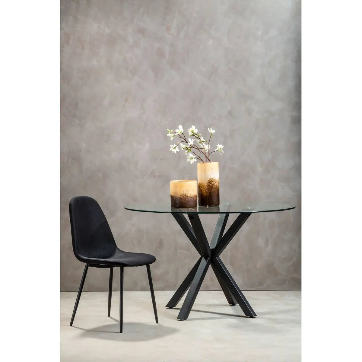 Stockholm Glass Top Dining Table With Black Metal Legs