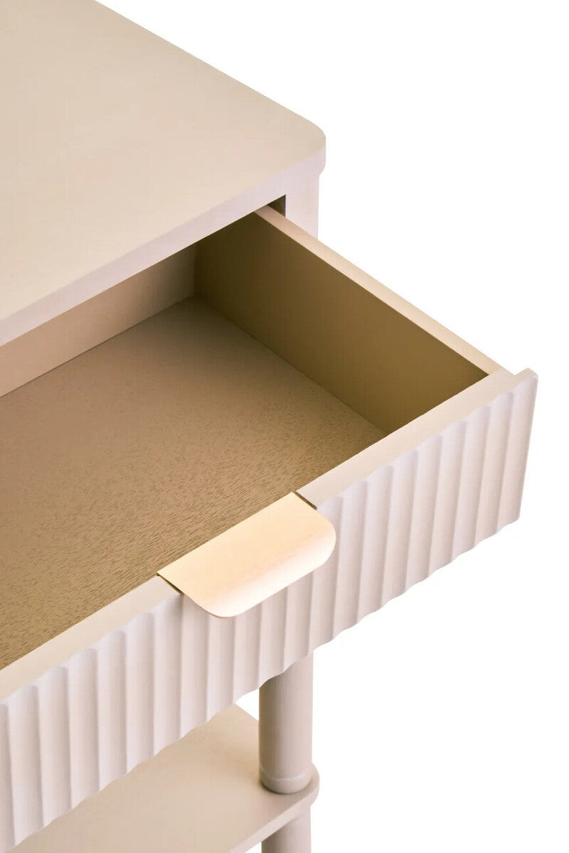 Harley One Drawer Reed Detail Taupe Wood Side Table