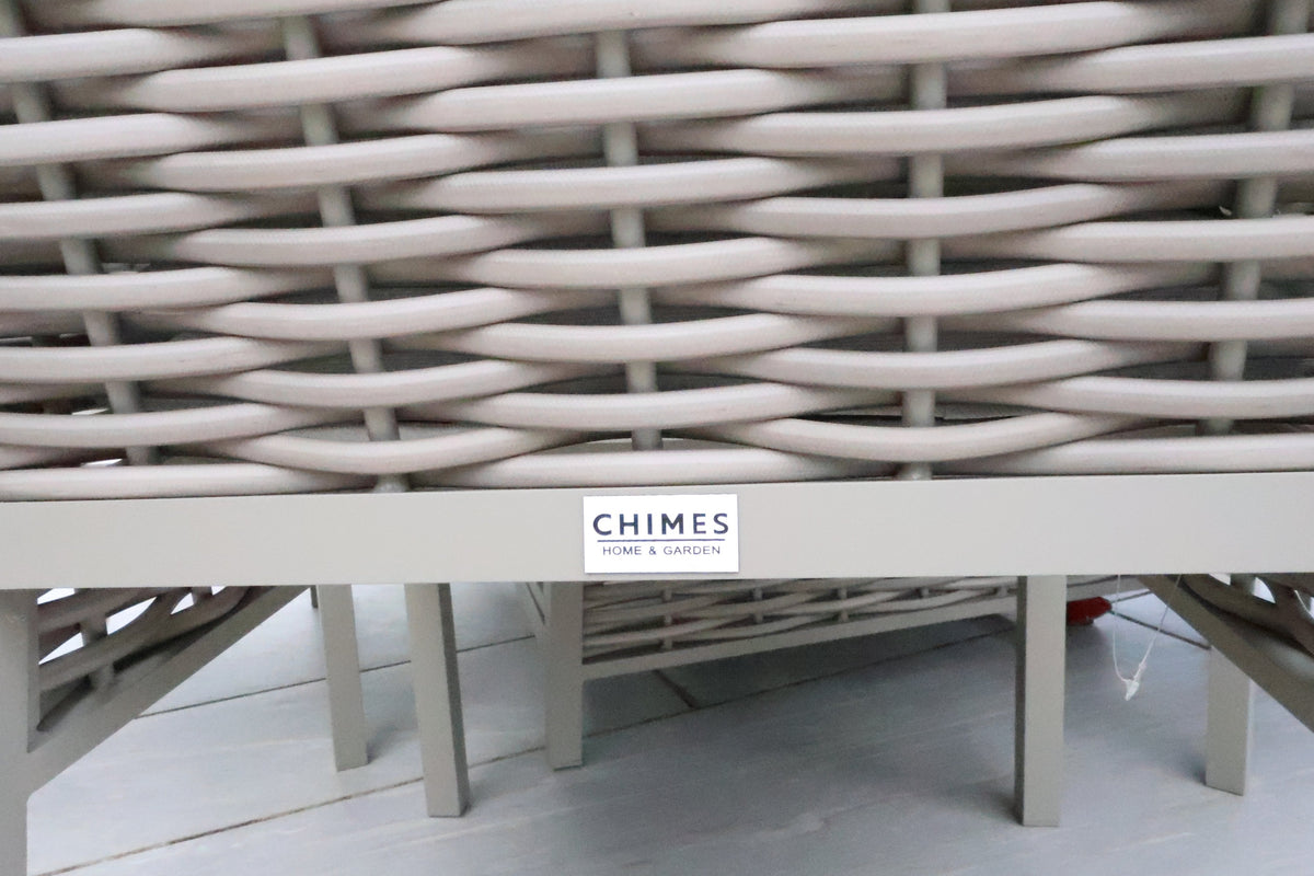 Chimes - Monaco Aluminium 6 Seat Round Dining Set - 1.5 Meter Round Table With Firepit - Rope Weave - Cream
