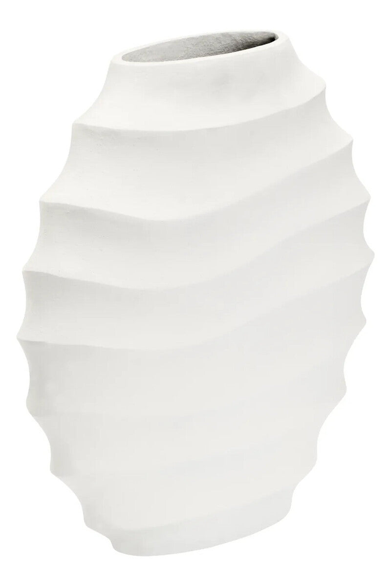 Nira Large Ivory Finish Rippled Round Vase