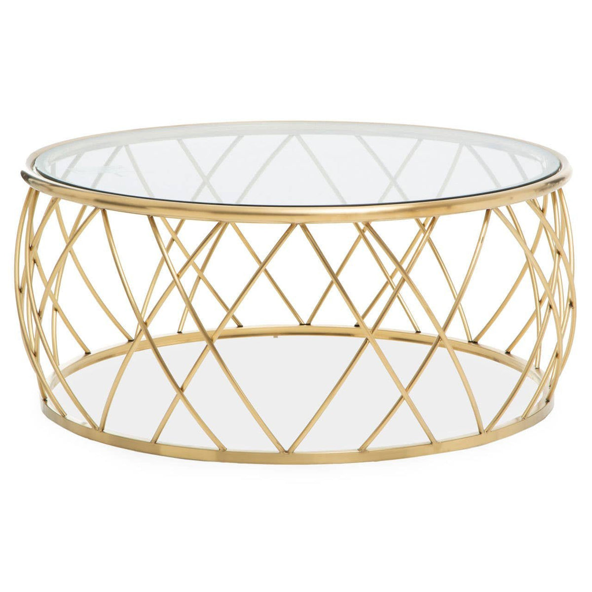 Arron Gold Round Coffee Table with Clear Glass