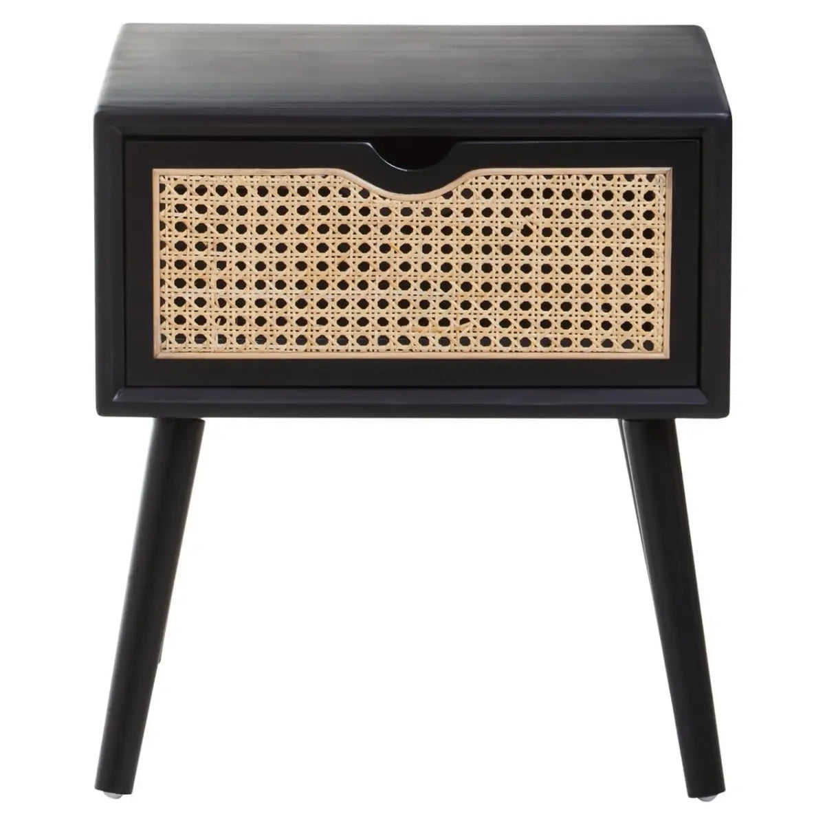 Caruso Black Side Table with Rattan Drawer