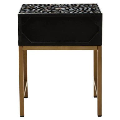Fia 1 Drawer Side Table with Bone Inlay
