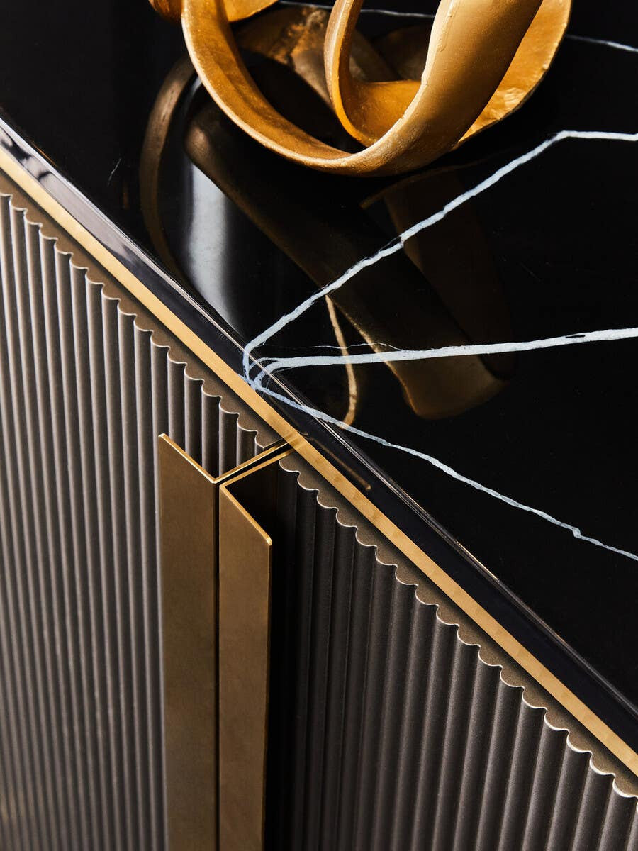 Dante Grey Four Door Sideboard With Black Marble Top