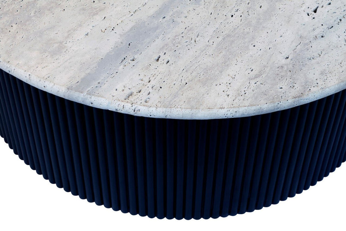 Tyler Travertine Top Coffee Table with Black Acacia Wood Base