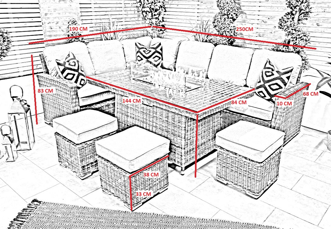 Chimes - Prestige Grey Florence Corner Dining Set with Firepit Table - Left Hand