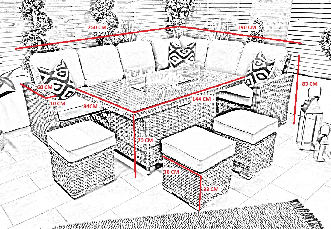 Chimes - Prestige Grey Florence Corner Dining Set with Firepit Table - Right Hand