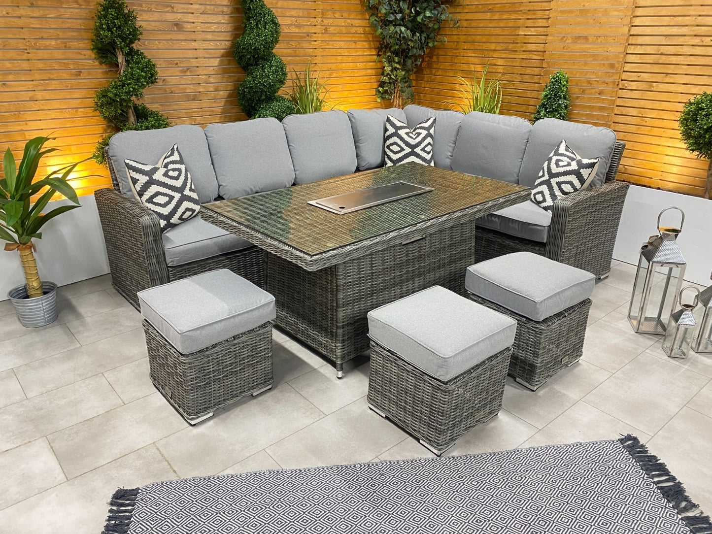 Chimes - Prestige Grey Florence Corner Dining Set with Firepit Table - Right Hand
