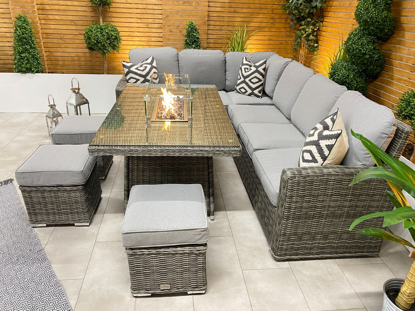 Chimes - Prestige Grey Florence Corner Dining Set with Firepit Table - Left Hand