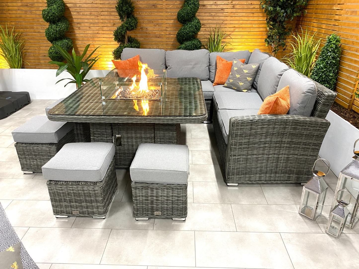 Chimes - Prestige Grey Florence Deluxe Corner Dining Set With Firepit Table