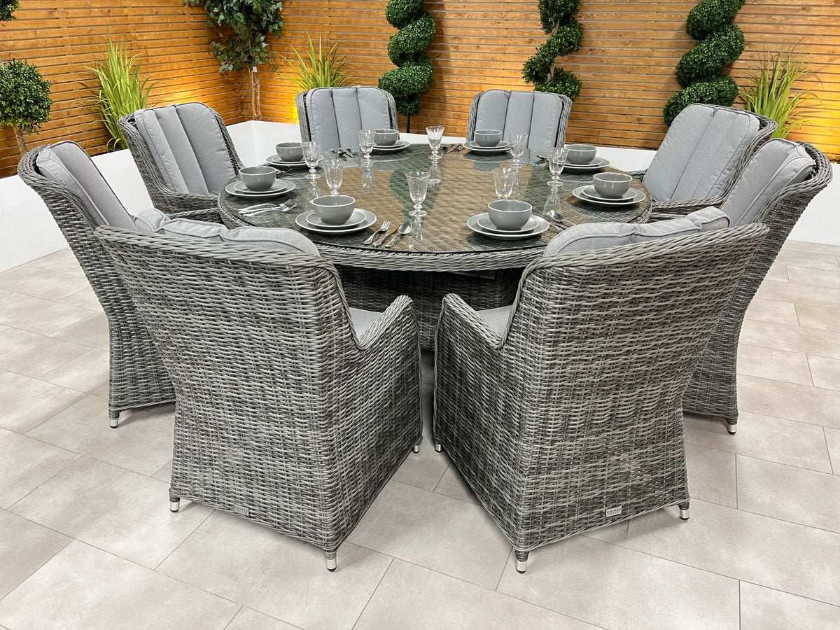 Chimes - Prestige Grey Madrid 8 Seat Round Dining Set - 1.8 Meter Round Table