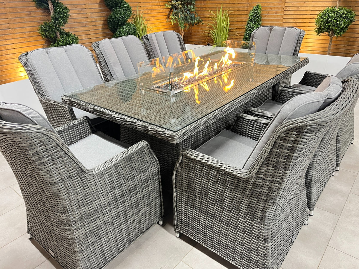 Chimes - Prestige Grey Madrid 8 Seat Rectangular Dining Set - 1 Meter x 2 Meter Table With Firepit