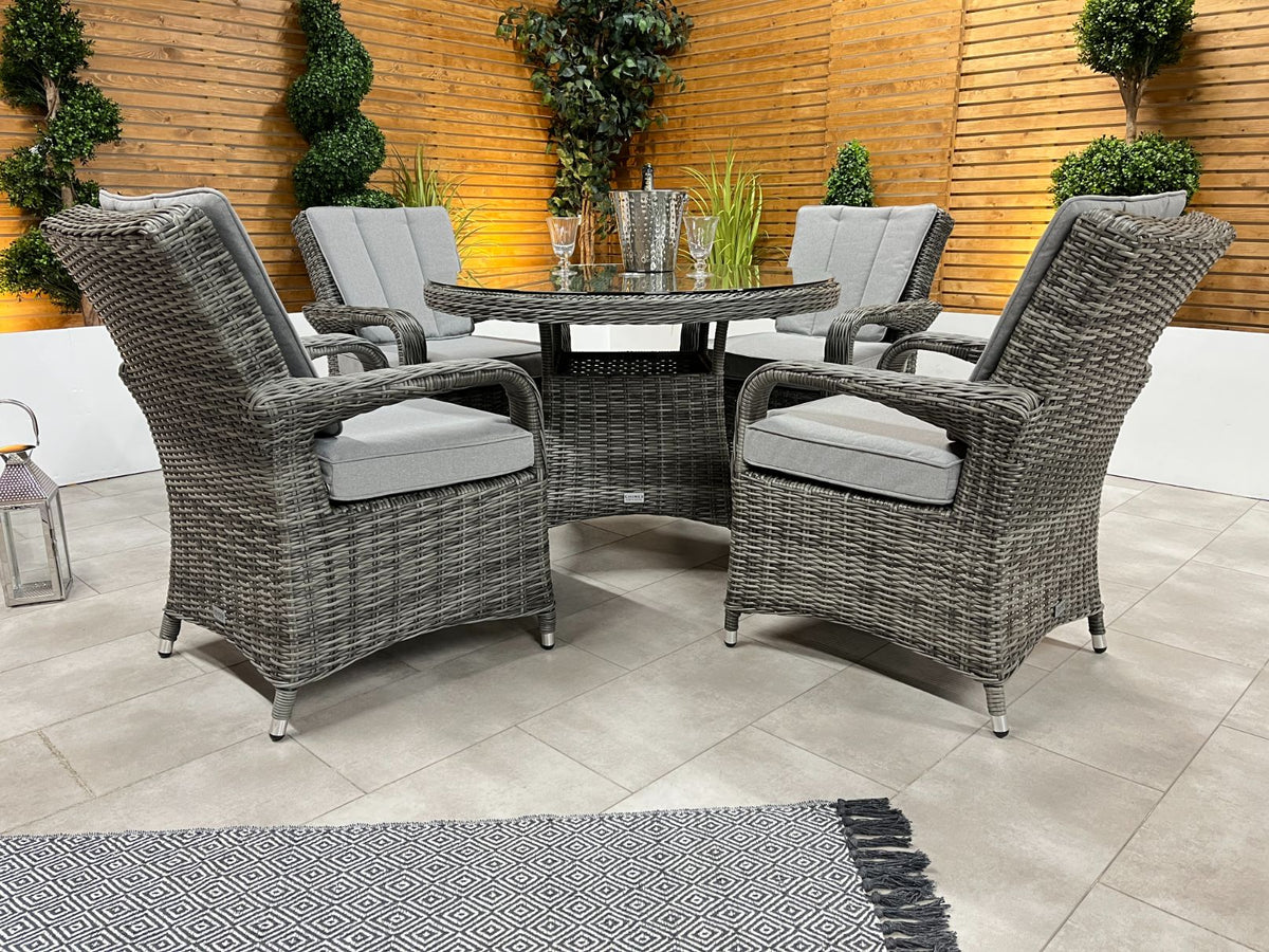 Chimes Rattan Furniture - Prestige Grey Valencia 4 Seat Dining Set - 1.05m Round Table