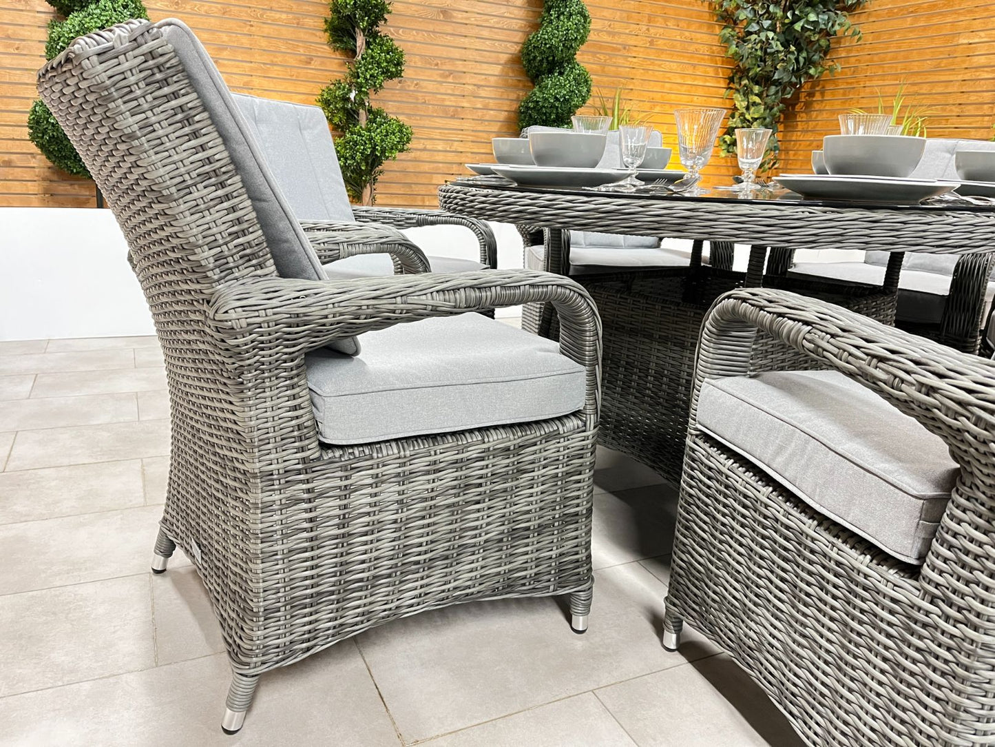 Chimes - Prestige Grey Valencia 6 Seat Round Dining Set - 1.3 Meter Round Table
