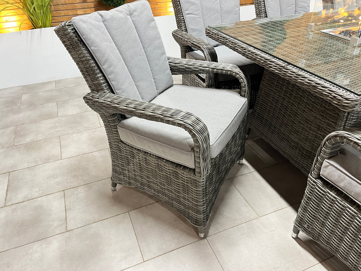 Chimes - Prestige Grey Valencia 8 Seat Rectangular Dining Set - 1 Meter x 2 Meter Table With Firepit