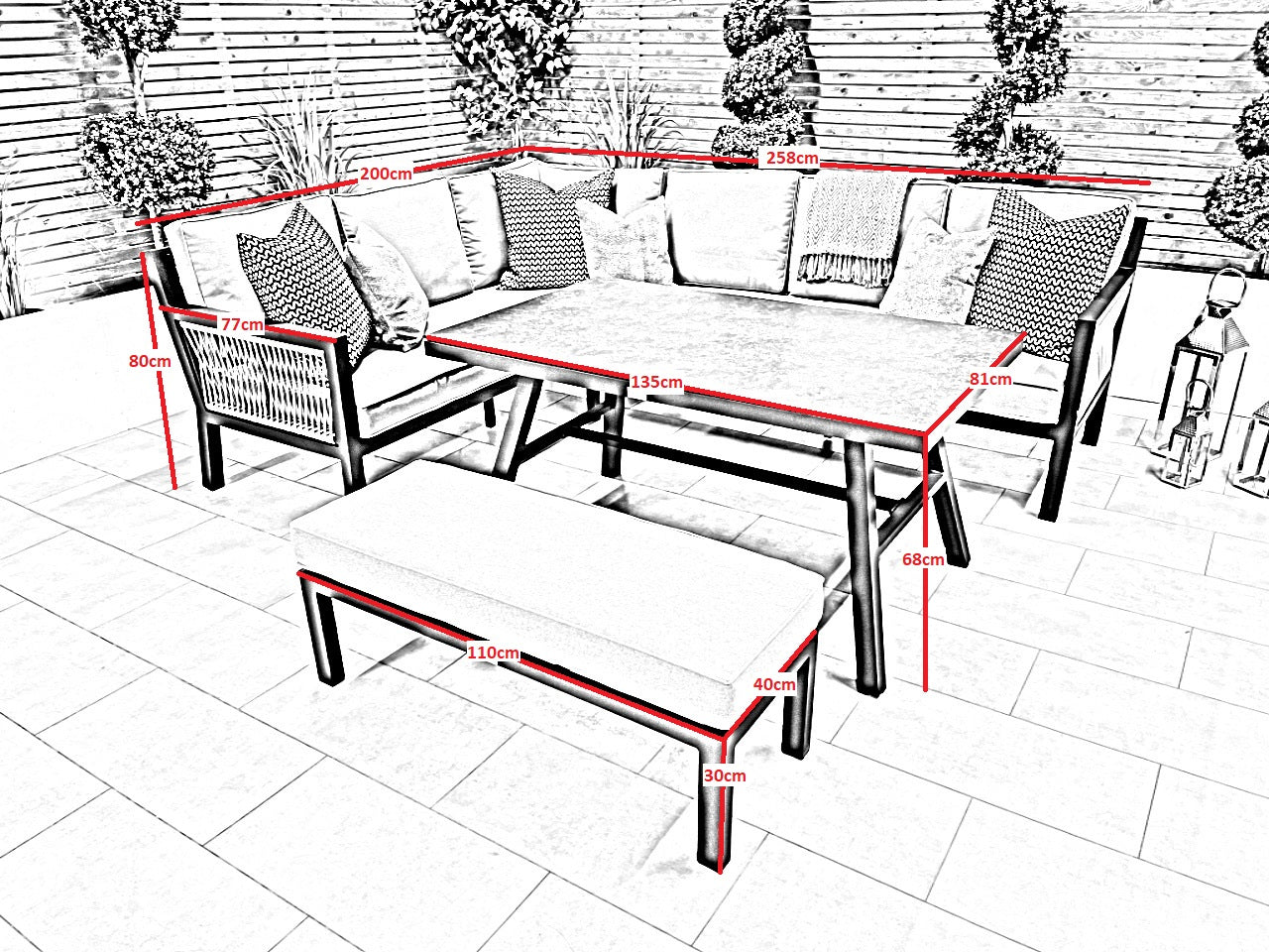 Chimes - Seville Aluminium & Rope Casual Corner Dining Set - Left Hand - Champagne