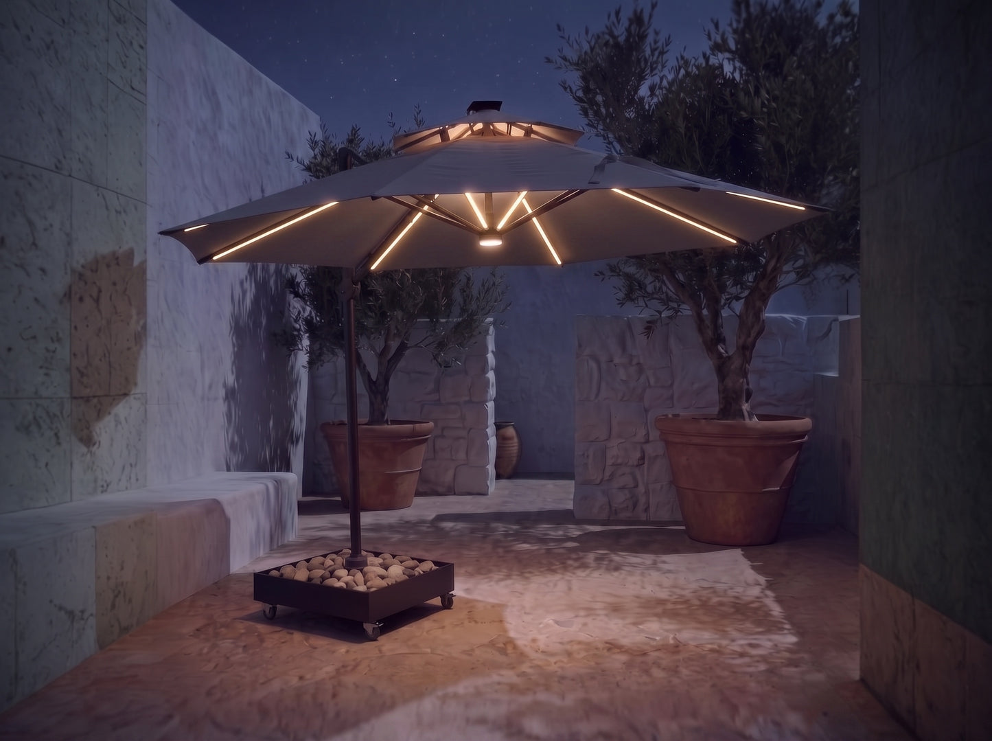 Chimes - Lusso 3.5m Round Crank & Tilt LED Cantilever Parasol - Grey