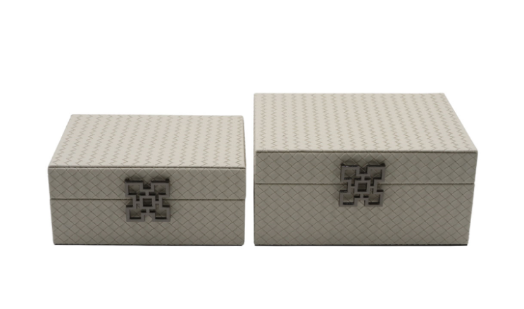 Chimes - Set of 2 Cream Woven Faux Leather Jewellery Boxes
