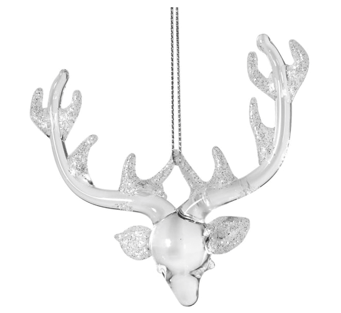Glass Deer Head with White Glitter