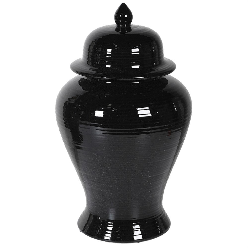 Glossy Black Ceramic Temple Jar