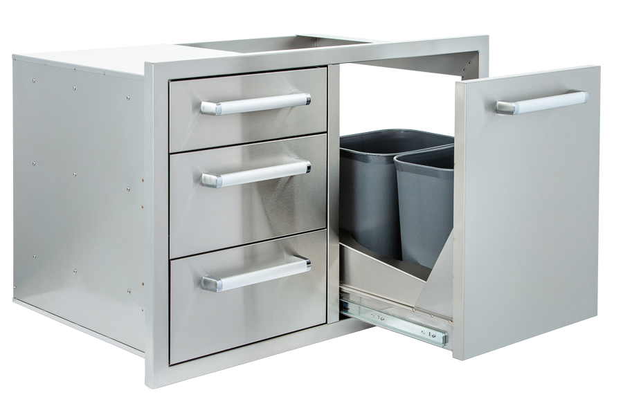 Whistler Grills - Burford Built-In Triple Drawer and Waste Bin Unit - Black