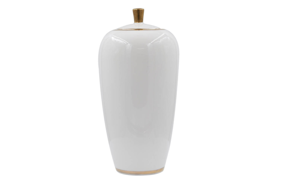 Tall Cream and Gold Decorative Jar