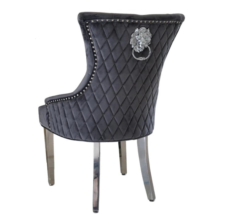 Chimes Charles Quilted Velvet Lion Head Knocker Back Dining Chair Grey