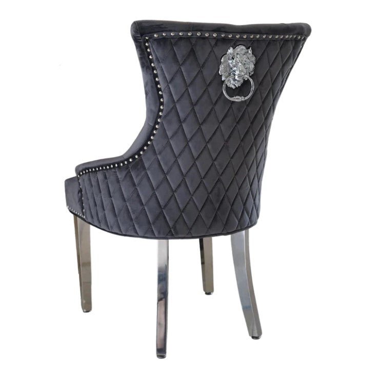 Chimes Charles Quilted Velvet Lion Head Knocker Back Dining Chair Grey