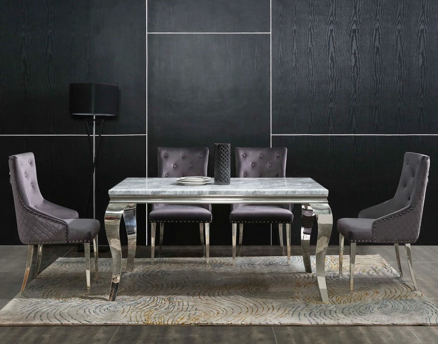 Chimes - Marina Marble Rectangular Dining Set with 6 Chairs