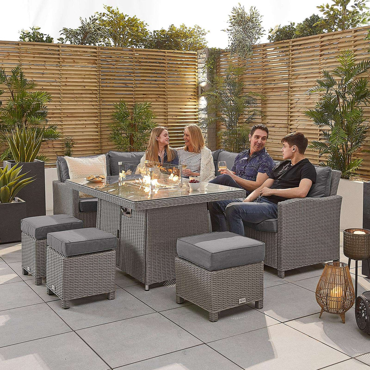 Nova - Heritage White Wash Ciara Corner Dining Set with Fire Pit Table - Left Hand - LOW STOCK