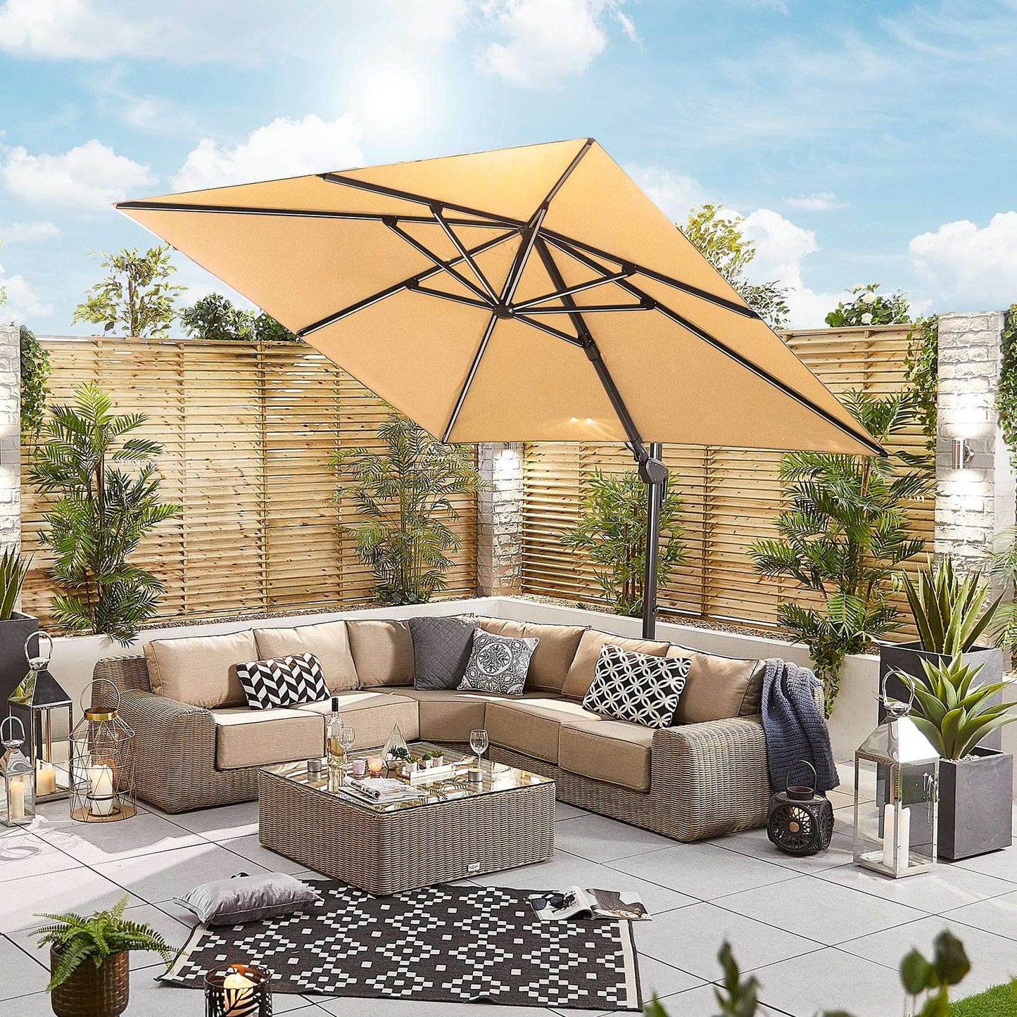 Nova - Beige Galaxy LED Cantilever Parasol - 3m Square