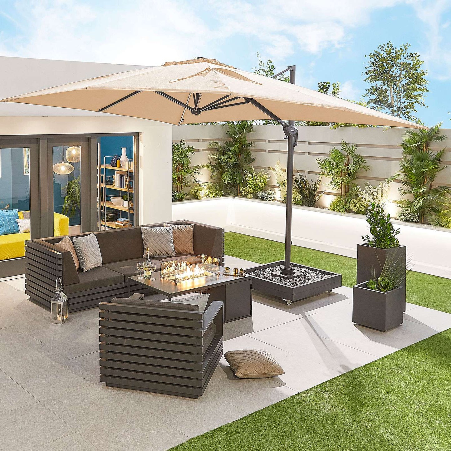 Nova - Beige Galaxy LED Cantilever Parasol - 4m x 3m Rectangular