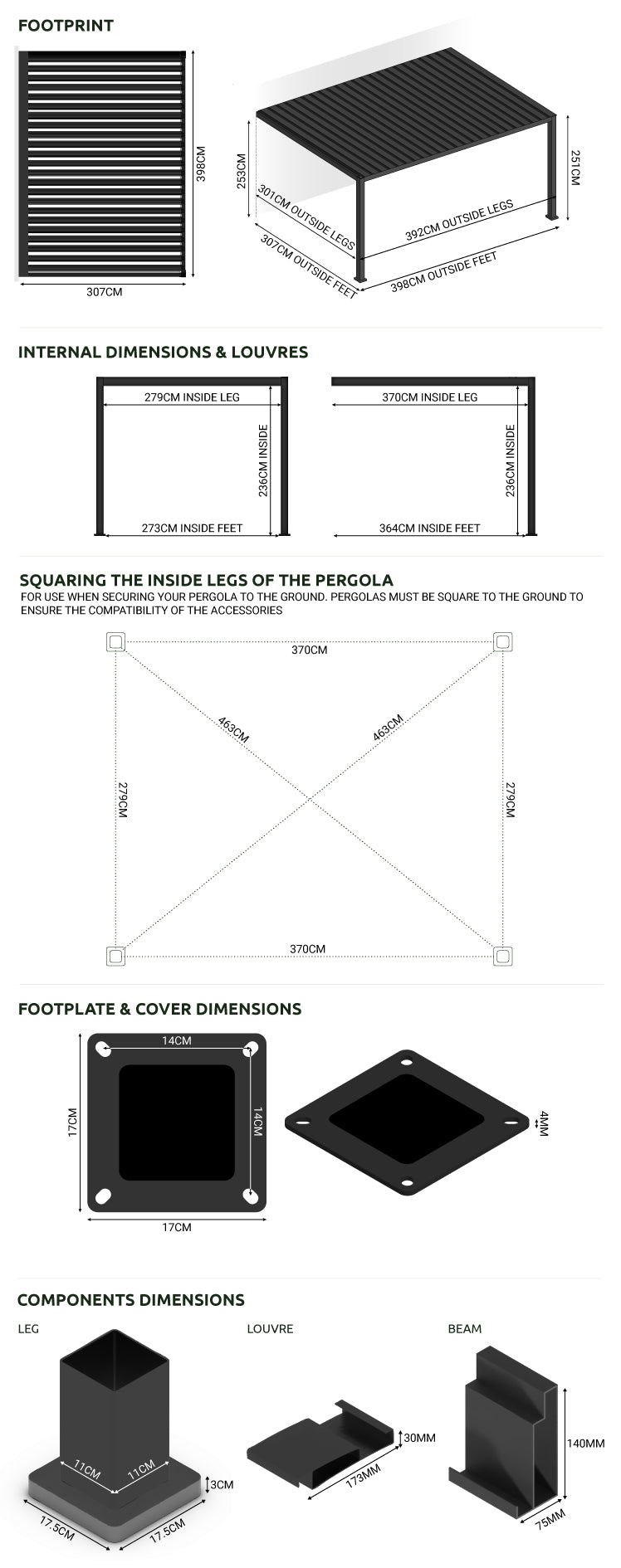 Nova - Titan 4m x 3m Wall Mounted Pergola - Grey
