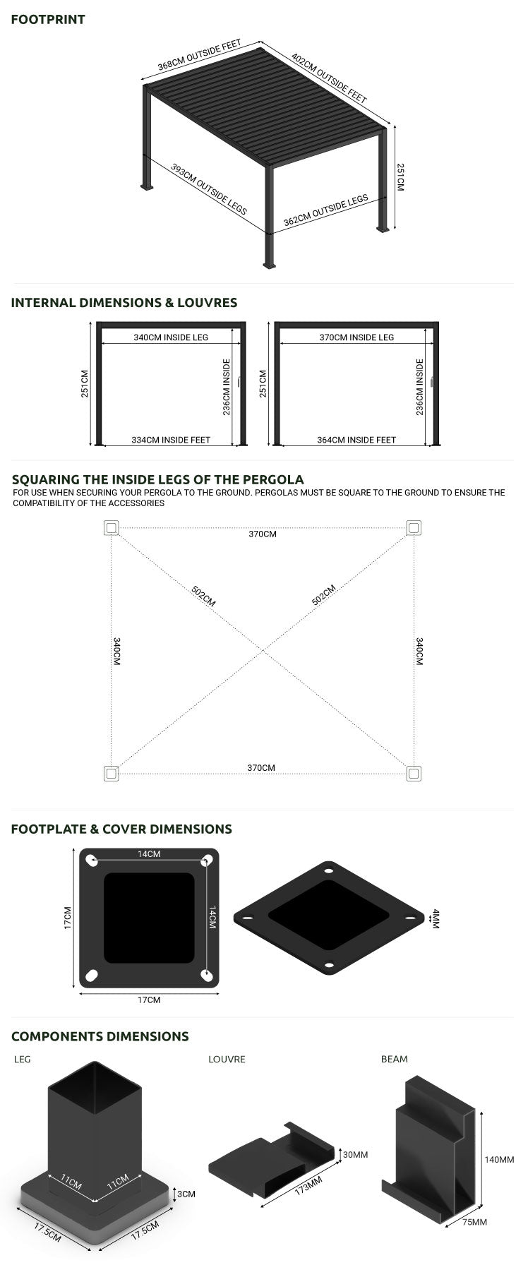 Nova - Titan 4m x 3.6m Aluminium Pergola - Grey - 2 IN STOCK