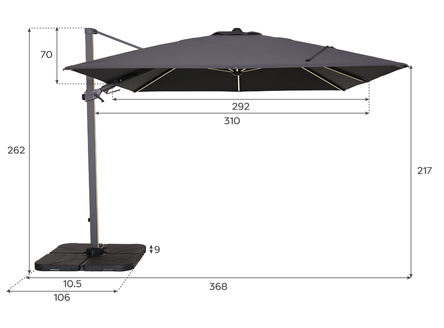 Nova - Astra 3m Square LED Cantilever Parasol - Grey