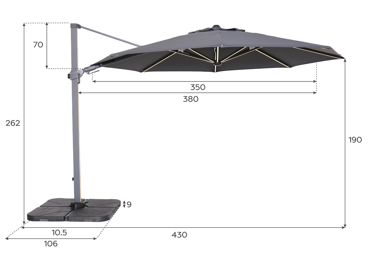 Nova - Astra 3.5m Round LED Cantilever Parasol - Grey