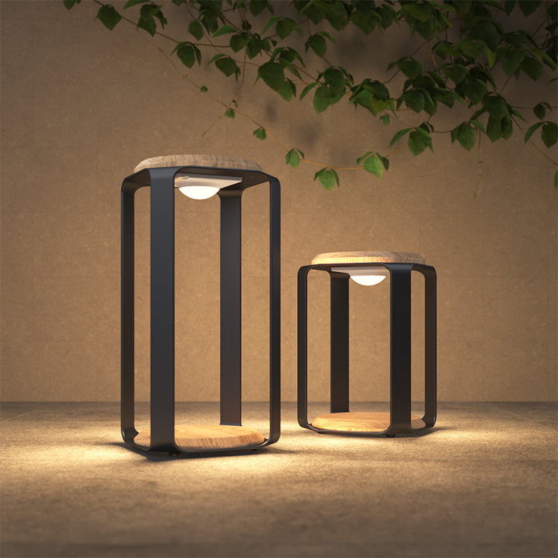 Chimes - Pegasus Large Aluminum & Teak Solar LED Lantern - Large