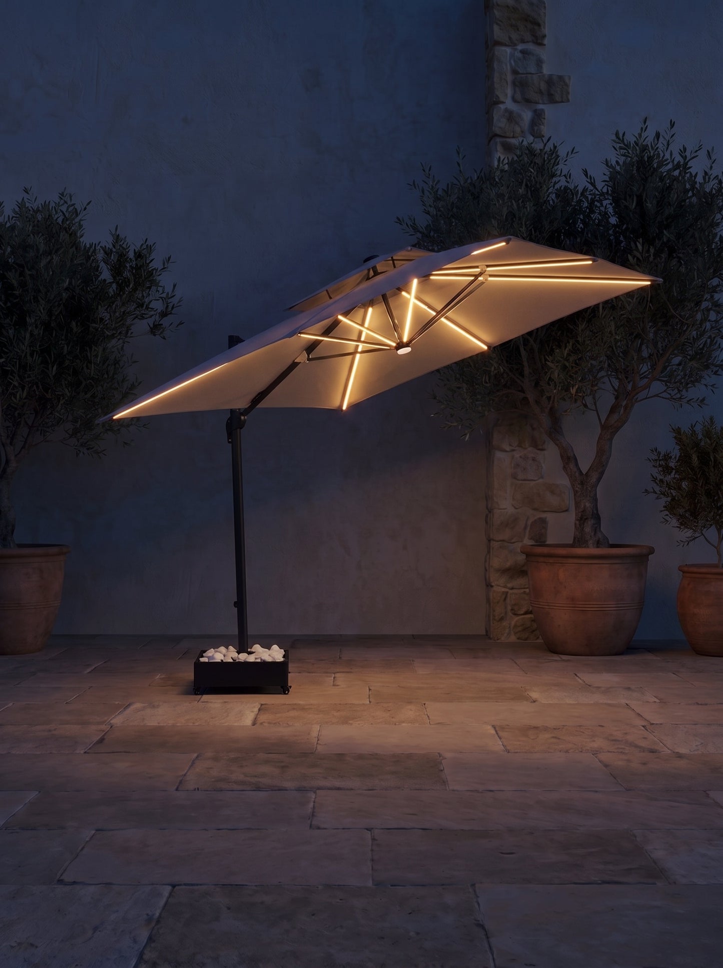 Chimes - Lusso 3m Square Crank & Tilt LED Cantilever Parasol - Beige