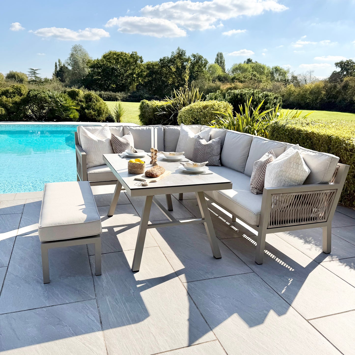 Chimes - Seville Aluminium & Rope Casual Corner Dining Set - Left Hand - Champagne