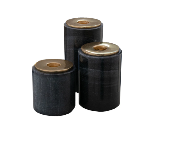 Set Of 3 Grey Marble Candle Holders