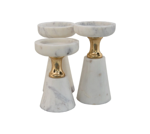 Set Of 3 White Marble Candle Holders