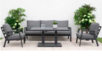 Nova - Phoenix 3 Seater Sofa Dining Set with Rectangular Rising Table - Grey