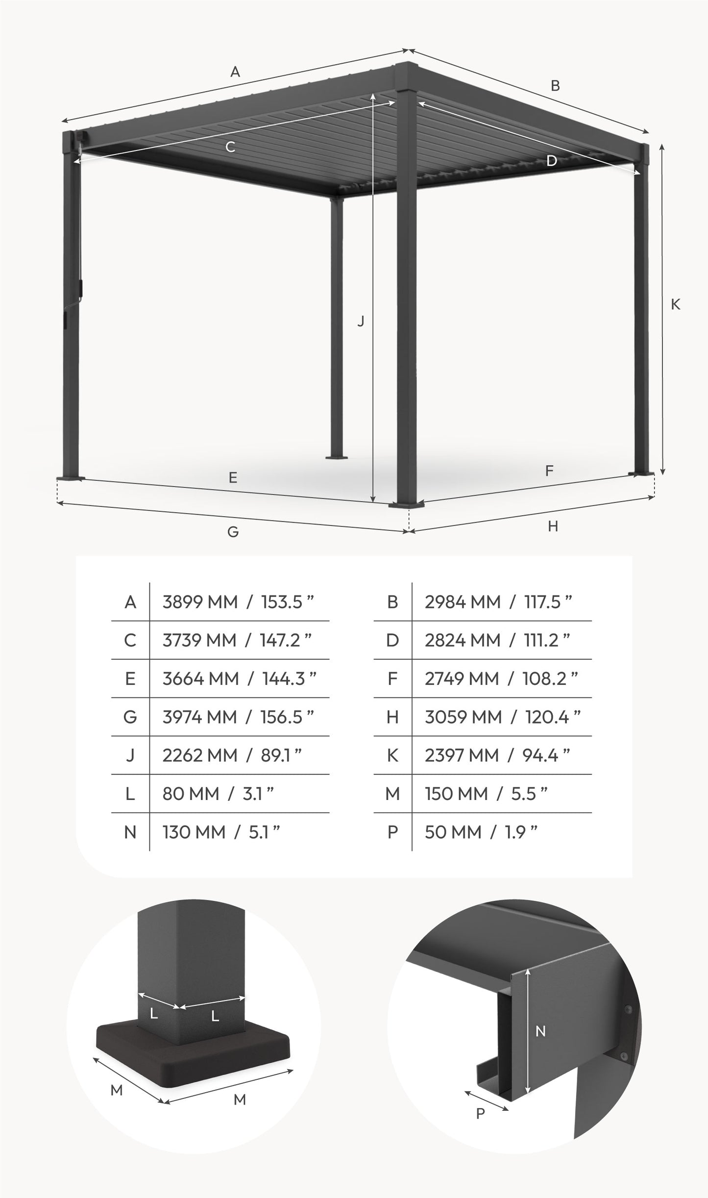 Nova - Shadow Pergola - 4.0 x 3.0m - Grey