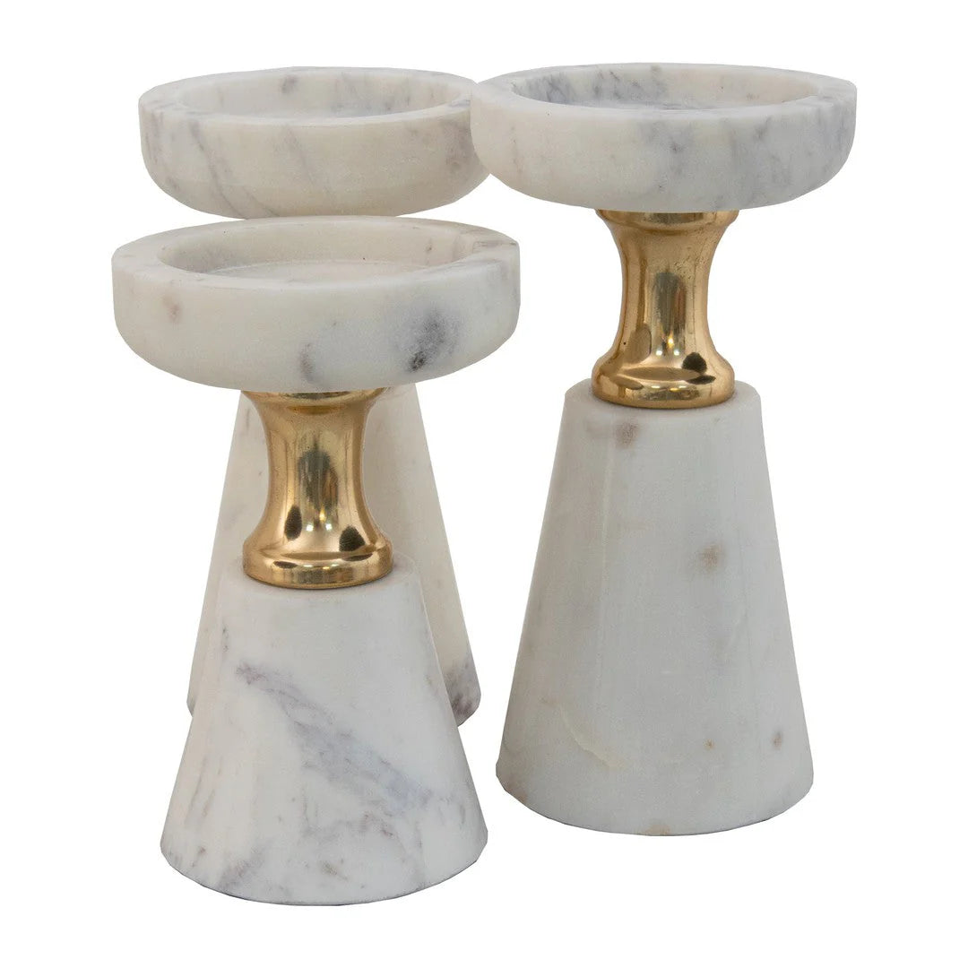 Set Of 3 White Marble Candle Holders