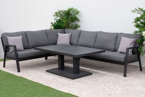 Nova - Phoenix L-Shaped Corner Sofa Dining Set with Rectangular Rising Table - Grey