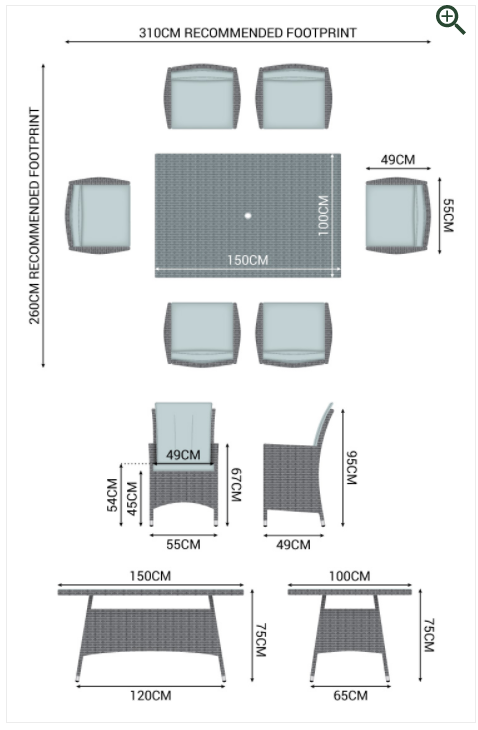 Nova - Mixed Grey Sienna 6 Seat Dining Set with Fire Pit - 1.5m x 1m Rectangular Table - 2 IN STOCK