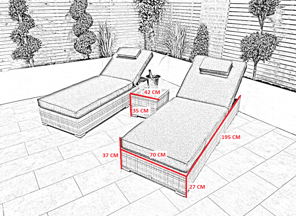 Chimes - Stone Grey Naples Sun Lounger Set With Coffee Table